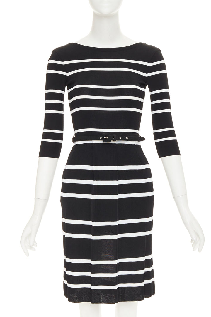 CHRISTIAN DIOR Mariniere striped knit belted viscose blend sheath dress FR34 XS