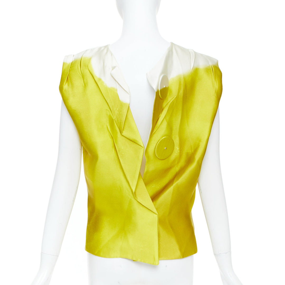 PRADA 2023 Runway yellow printed tie dye open back creased top blouse IT38 XS