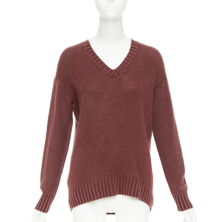 CHRISTIAN DIOR J'Adior 8 cashmere rust burgundy V-neck pullover sweater FR34 XS
