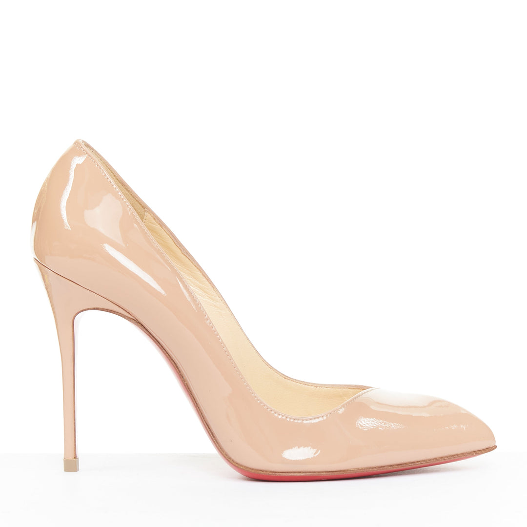 CHRISTIAN LOUBOUTIN Pigalle 100 nude patent leather pointy low vamp pumps EU35.5