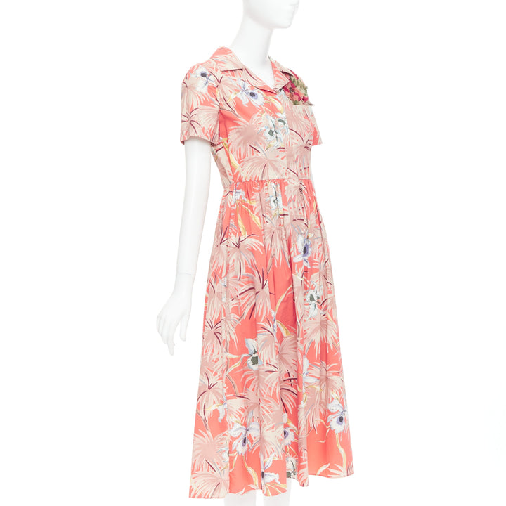 VALENTINO Hawaiian Couture Ruway coral tropical applique shirt dress Sz4 S