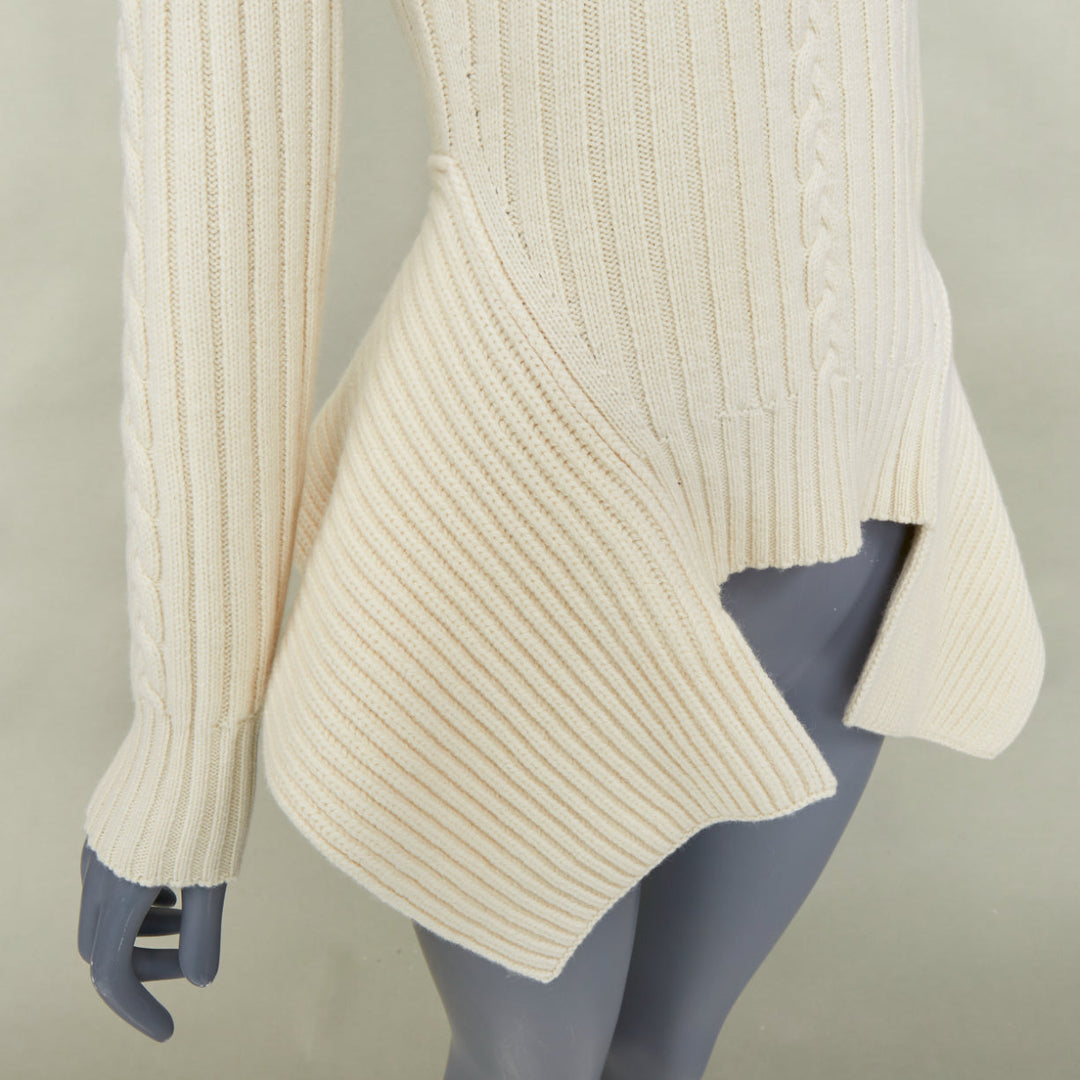 ALEXANDER MCQUEEN 2021 beige wool cashmere asymmetric drape peplum sweater S