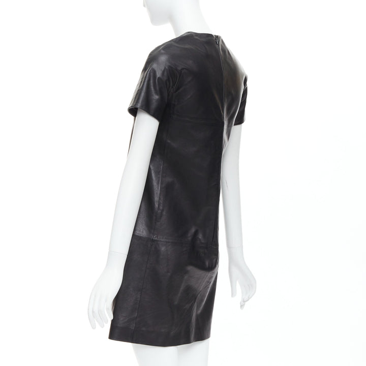 CESARE FABBRI black bow leather silk lined short sleeve dress IT40 S