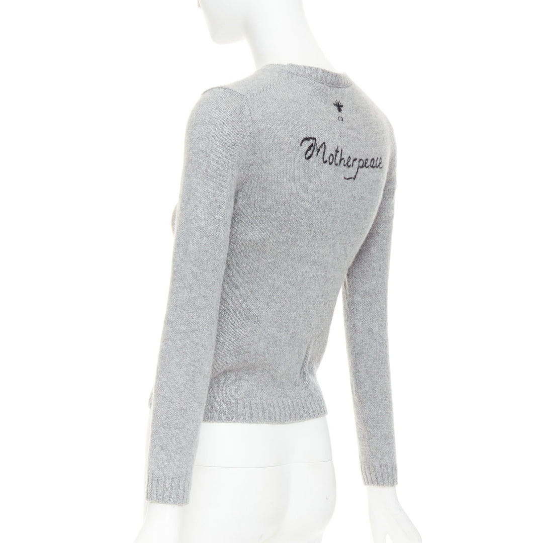 CHRISTIAN DIOR 100% cashmere 5 Swords grey yellow embroidered sweater  FR34 XS