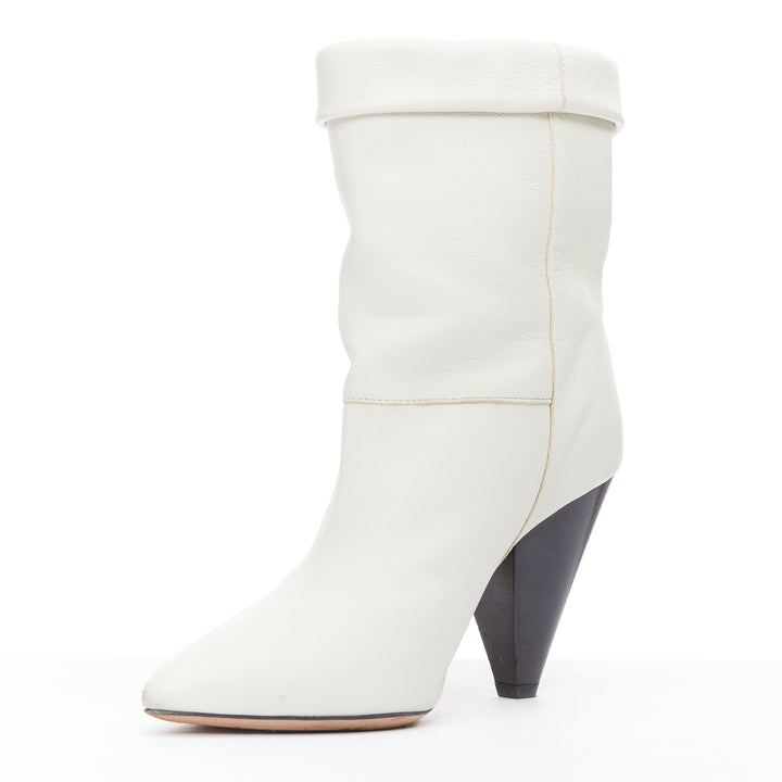 ISABEL MARANT Rouxa off white leather black cone heel boots EU36