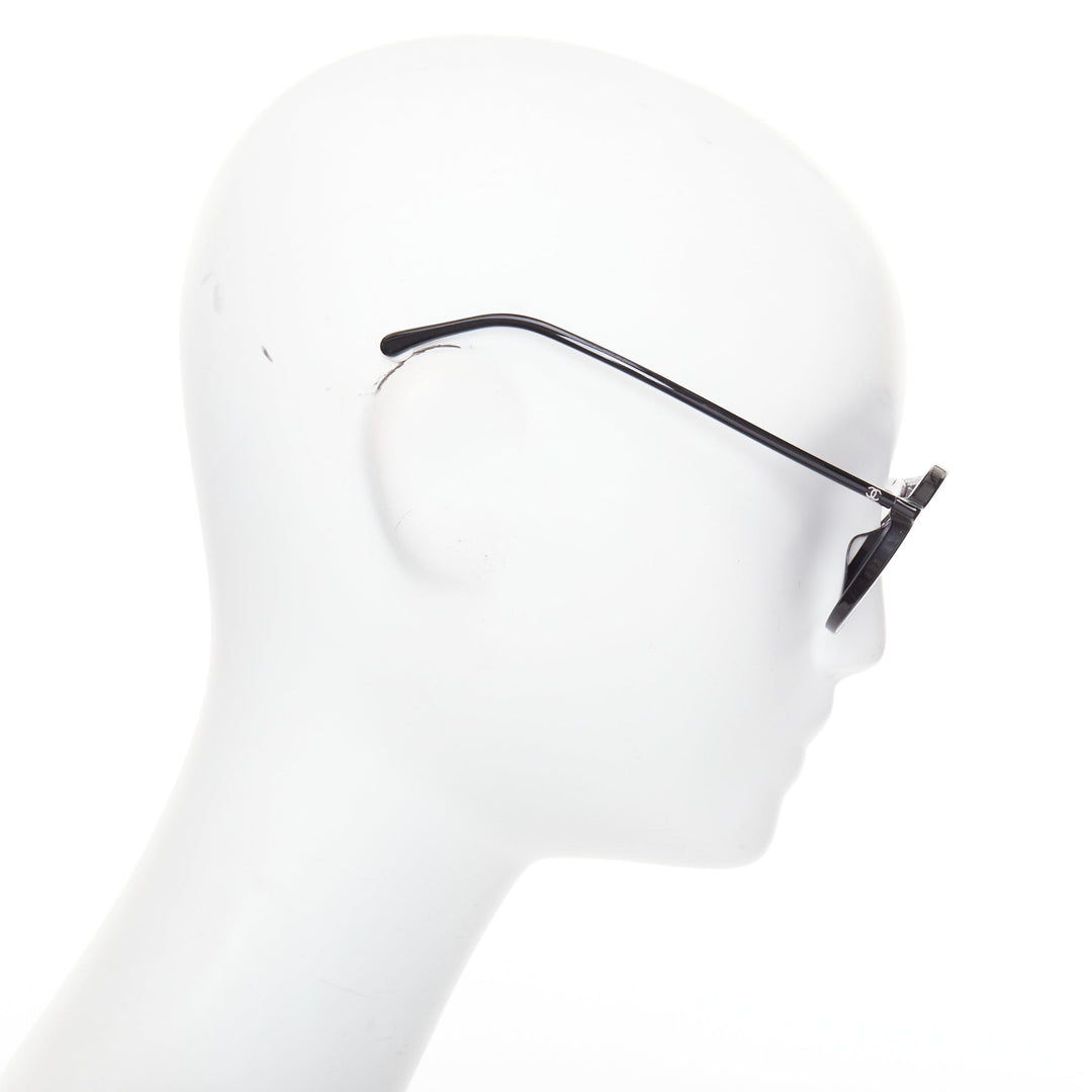 CHANEL 5381A black acetate silver brow bar aviator pilot sunglasses