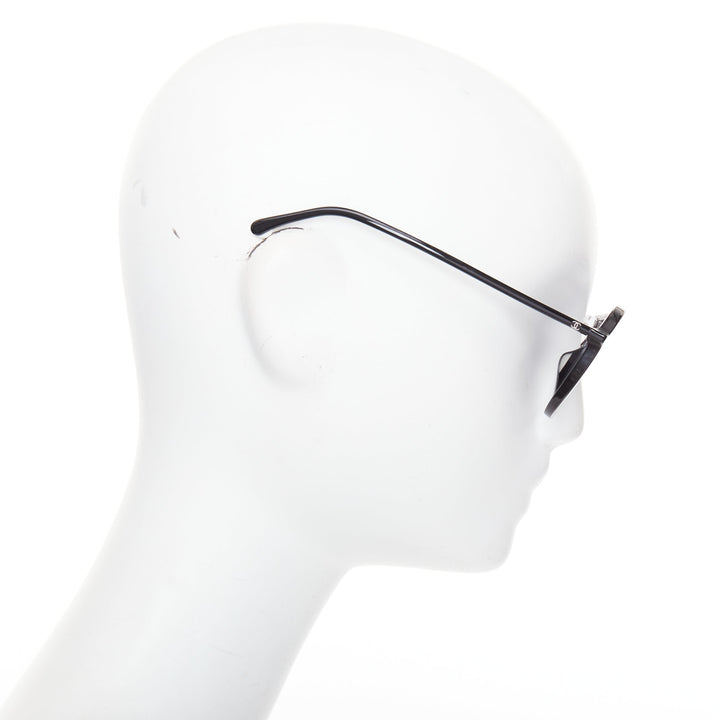 CHANEL 5381A black acetate silver brow bar aviator pilot sunglasses