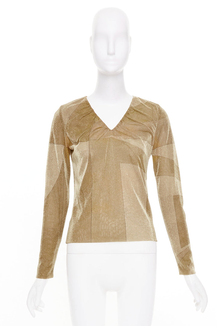 GUCCI 1999 Vintage Tom Ford gold metallic lurex block graphic top IT42 M