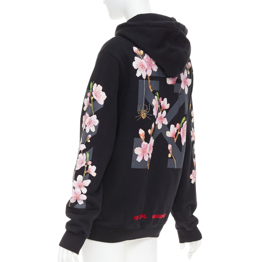 OFF WHITE SSENSE Exclusive black diagonal cherry embroidered hoodie XS