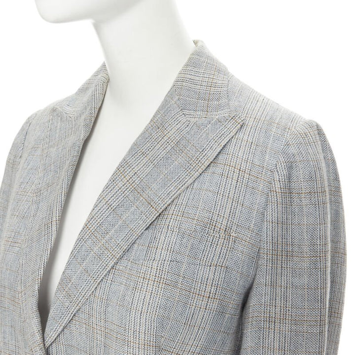 DOLCE GABBANA blue check wool tweed one button cutaway blazer pant suit IT42 M