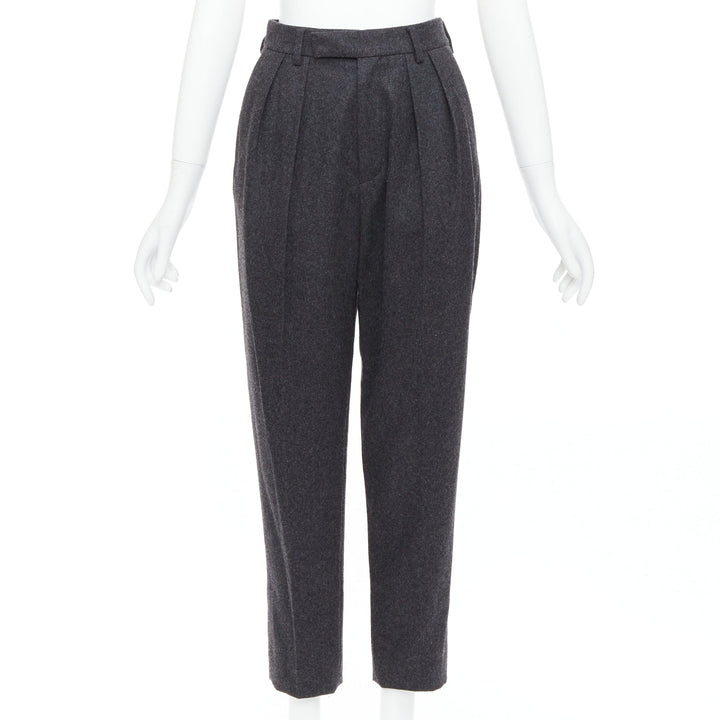 CELINE grey 100% wool cotton lined double pleated front tapered pants FR34 XS