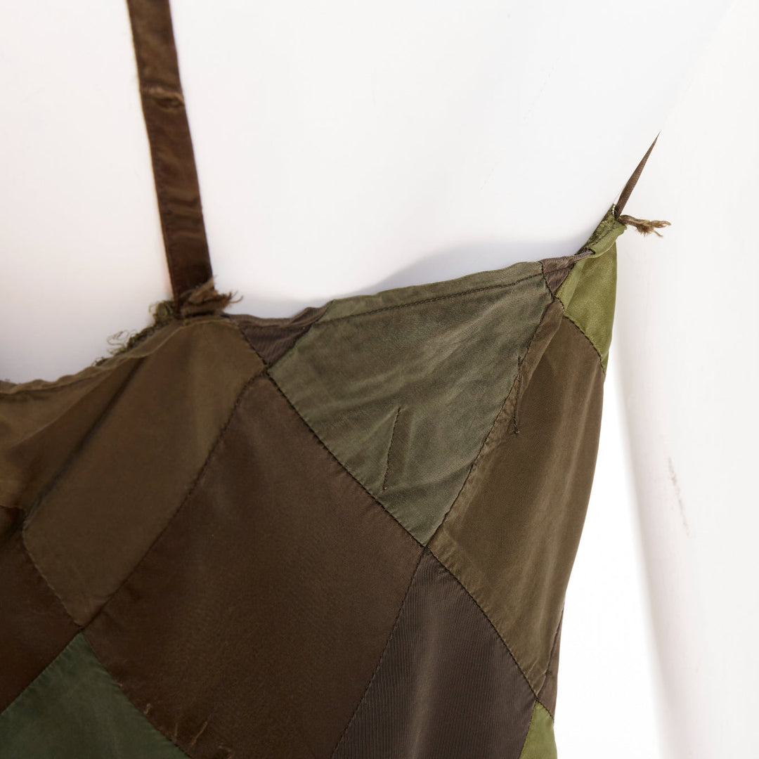 COMME DES GARCONS TRICOT 2003 green camo grid patchwork camisole tank top S