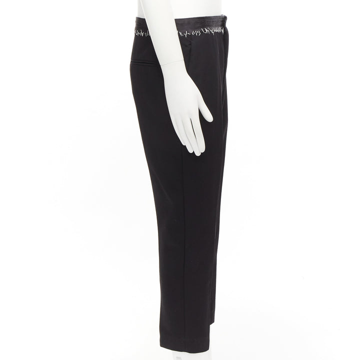 HAIDER ACKERMANN black wool cotton white topstitch waist dress pants EU38 M