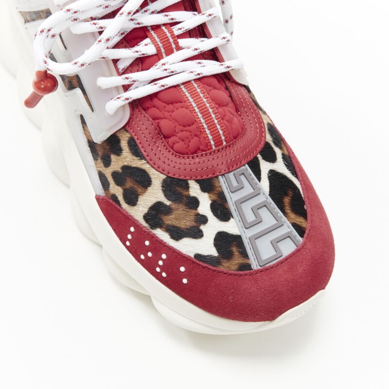 VERSACE Chain Reaction Red Wild Leopard low chunky sneaker EU38 US5