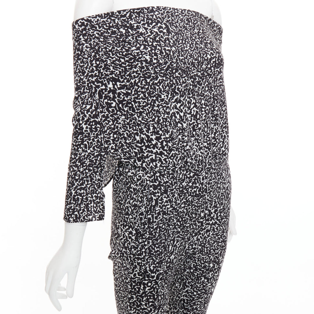 DEREK LAM 10 CROSBY black white silk blend geometric strapless jumpsuit US0 XS