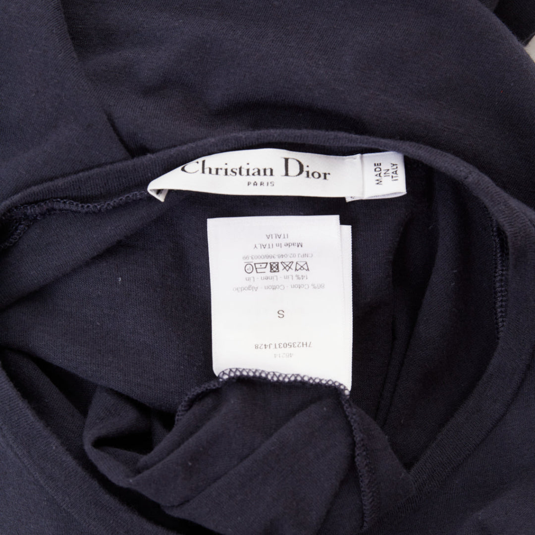DIOR 2017 Feminist Definition navy cotton linen washed effect tshirt S