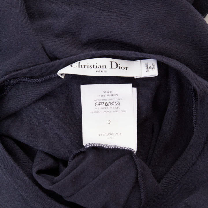 DIOR 2017 Feminist Definition navy cotton linen washed effect tshirt S