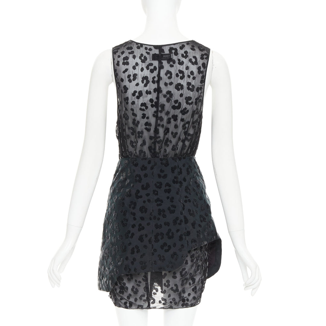 TOGA ARCHIVES black viscose silk sheer leopard flocking cow belted dress JP1 S