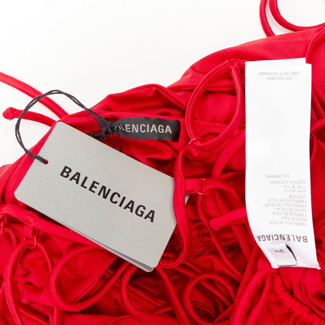 BALENCIAGA Demna 2023 Runway red patched bikini ribbon tie maxi dress FR34