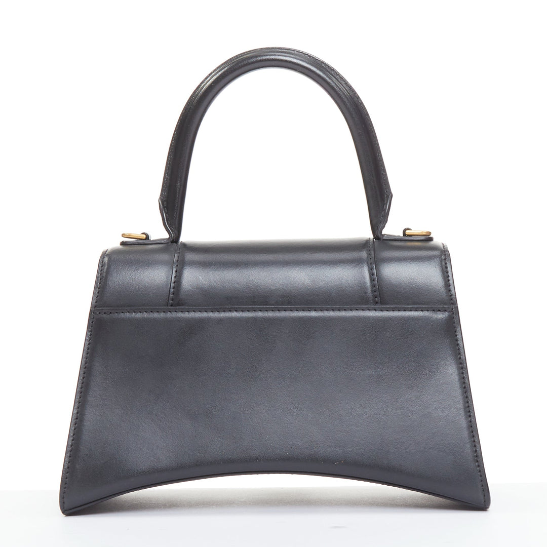 BALENCIAGA 2019 Demna Hourglass Small black smooth leather B flap bag