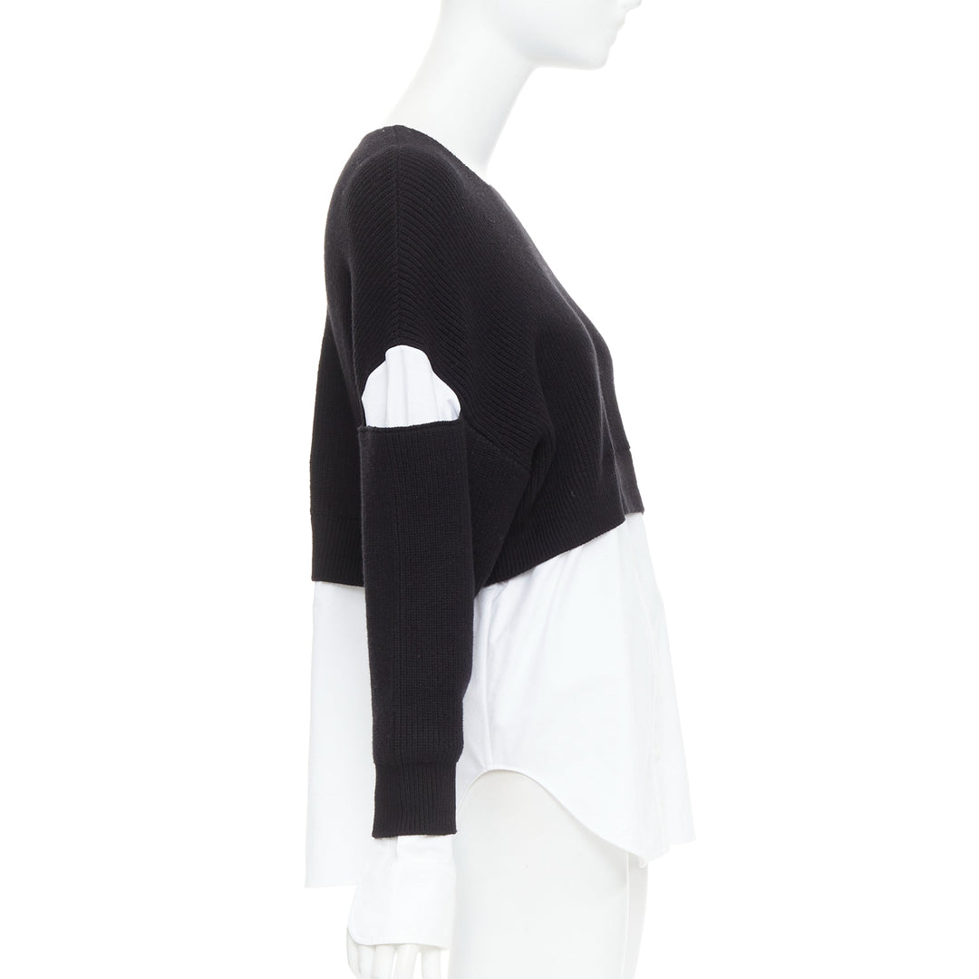 T ALEXANDER WANG black white cotton blend hybrid cropped sweater shirt top XS