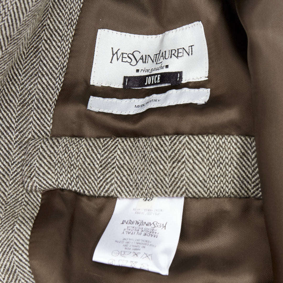 YVES SAINT LAURENT brown herringbone cashmere silk layered collar jacket FR48 M