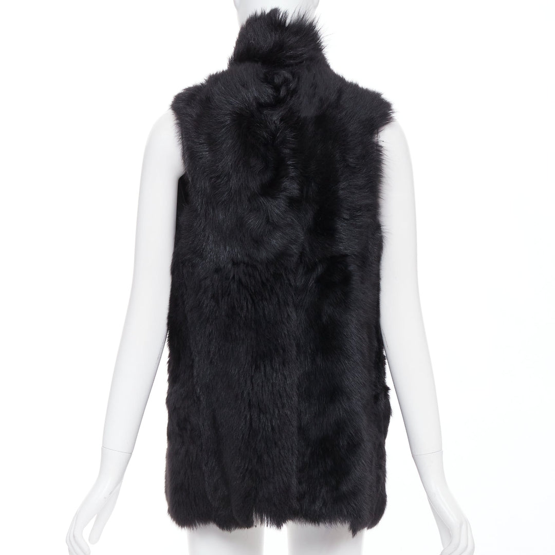 WHISTLES black 100% lamb leather fur high vest jacket XS