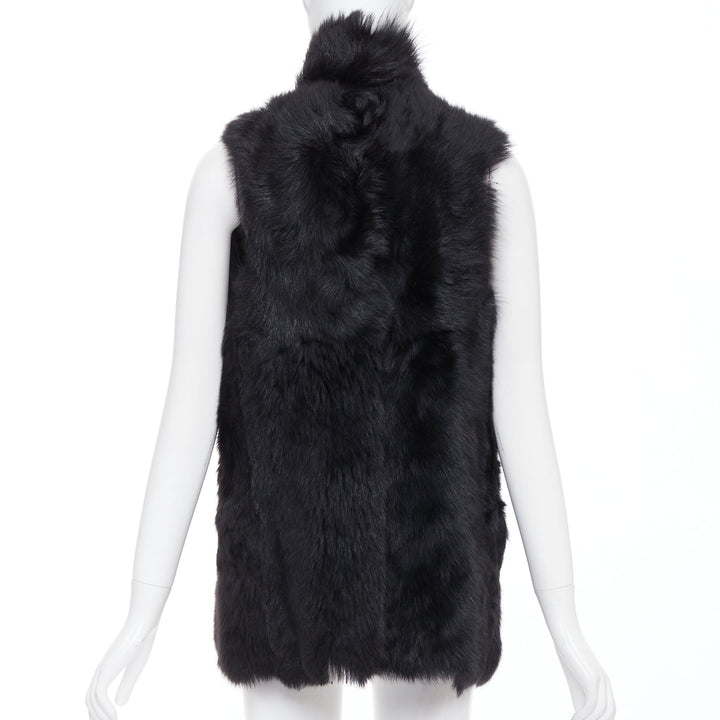 WHISTLES black 100% lamb leather fur high vest jacket XS