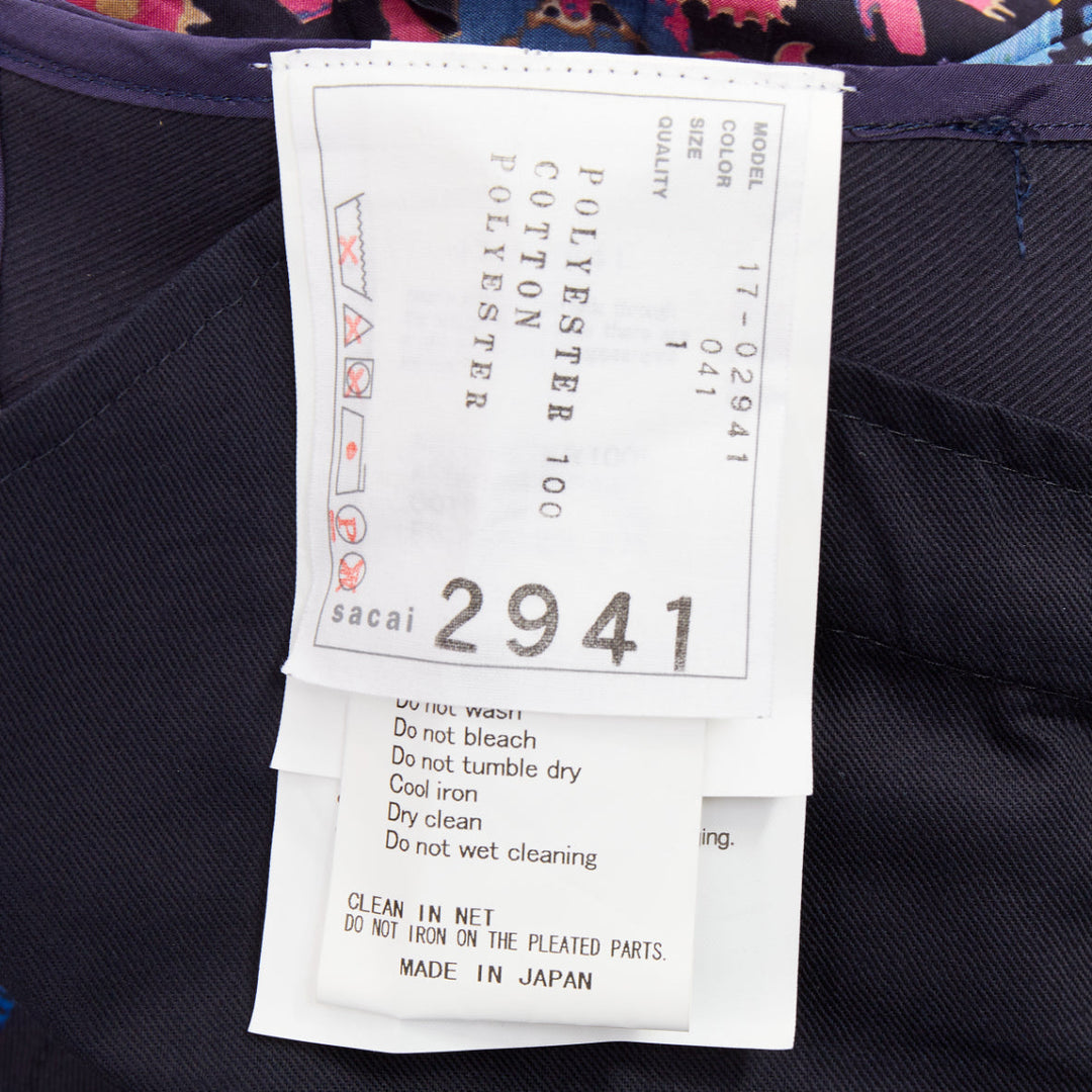 SACAI 2017 navy multicolor circus print belted pleated wrap skorts JP1 S