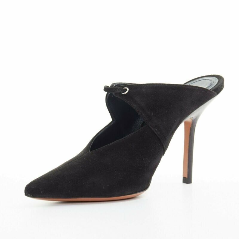 CELINE PHILO Babouche On Heel 105 black suede point toe cut out mule EU36