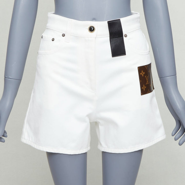 LOUIS VUITTON 2024 white cotton accent denim mini shorts FR34 XS