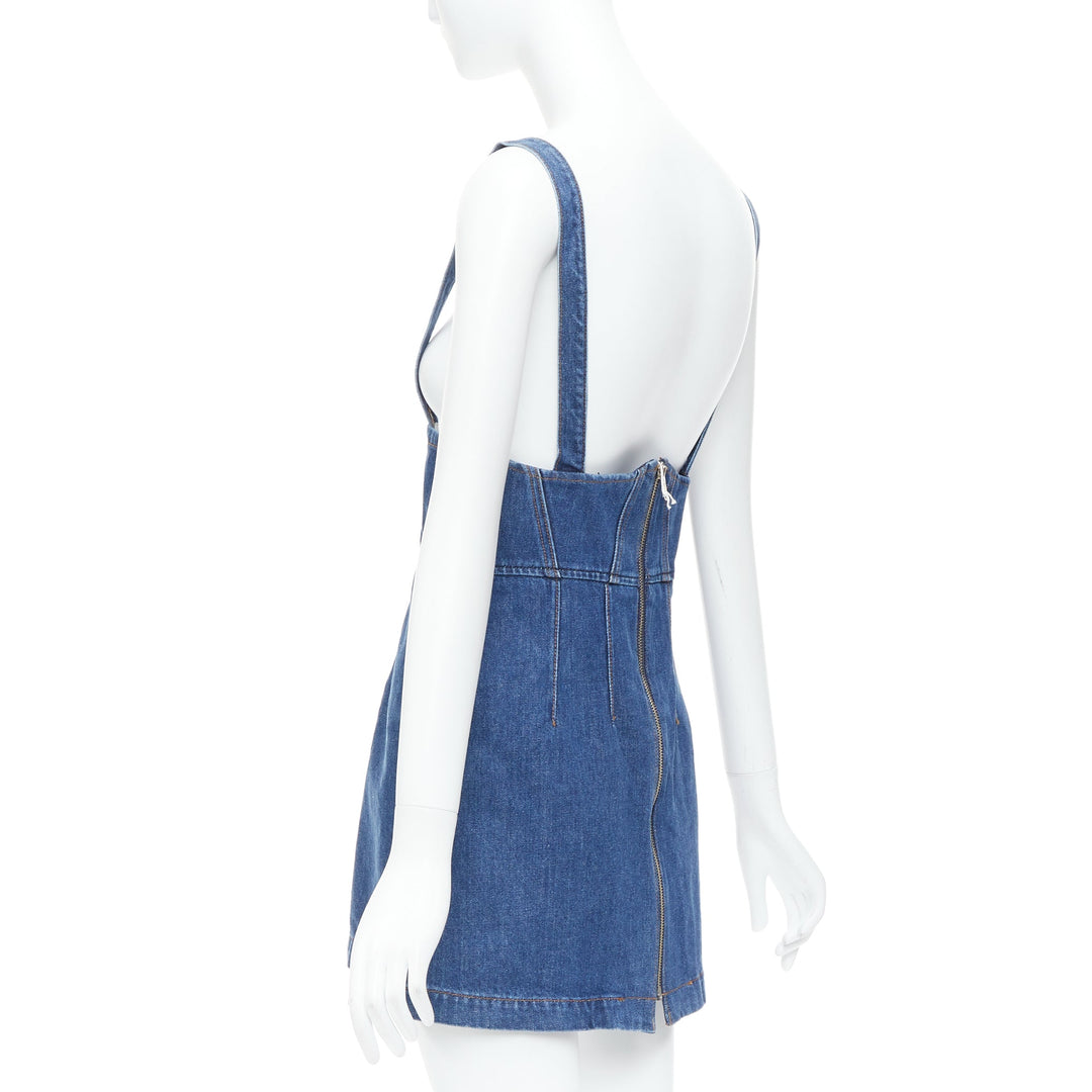 REFORMATION Corset blue washed denim back zip dungaree dress US2 S