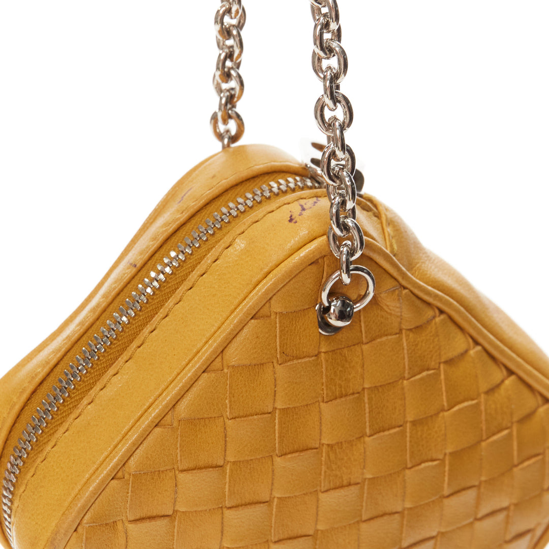 BOTTEGA VENETA butter yellow intrecciato woven silver chain wrist pouch bag