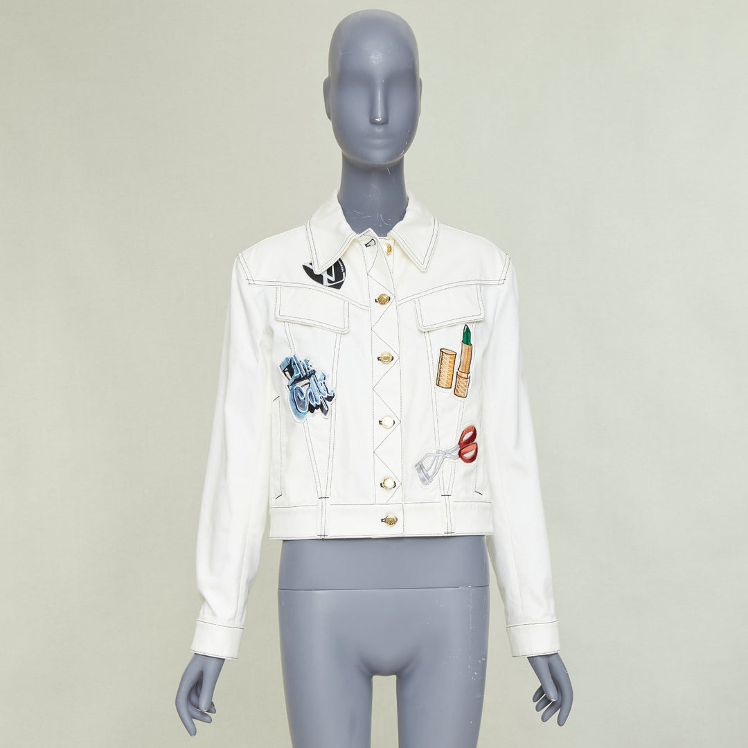 LOUIS VUITTON Virgil Abloh 2021 Runway cream denim embroidered badge coat FR36 S