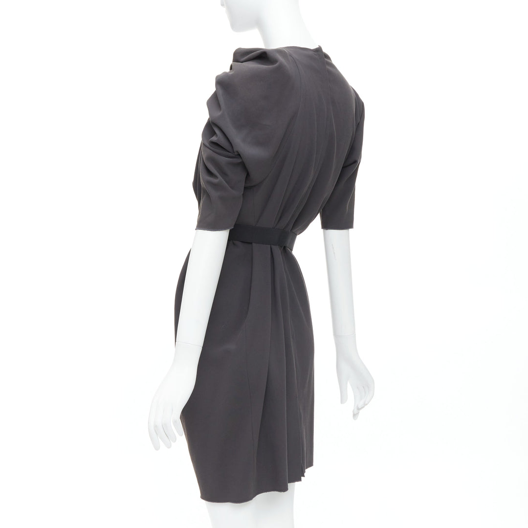 LANVIN 2009 grey asymmetric draped gathered belted dress FR34 XS