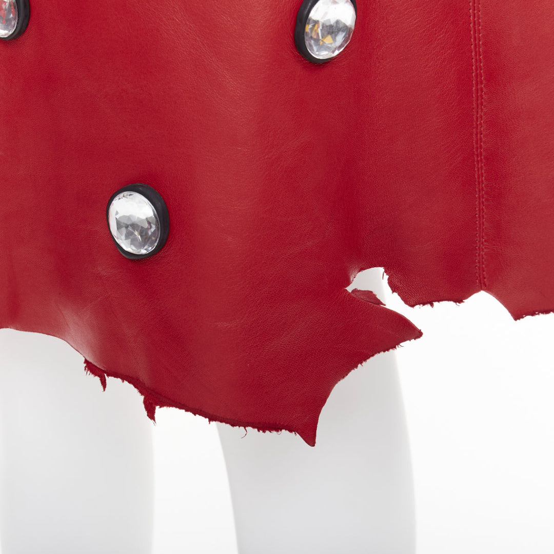 CELINE Phoebe Philo red lambskin leather acrylic stud jagged cut skirt FR34 XS