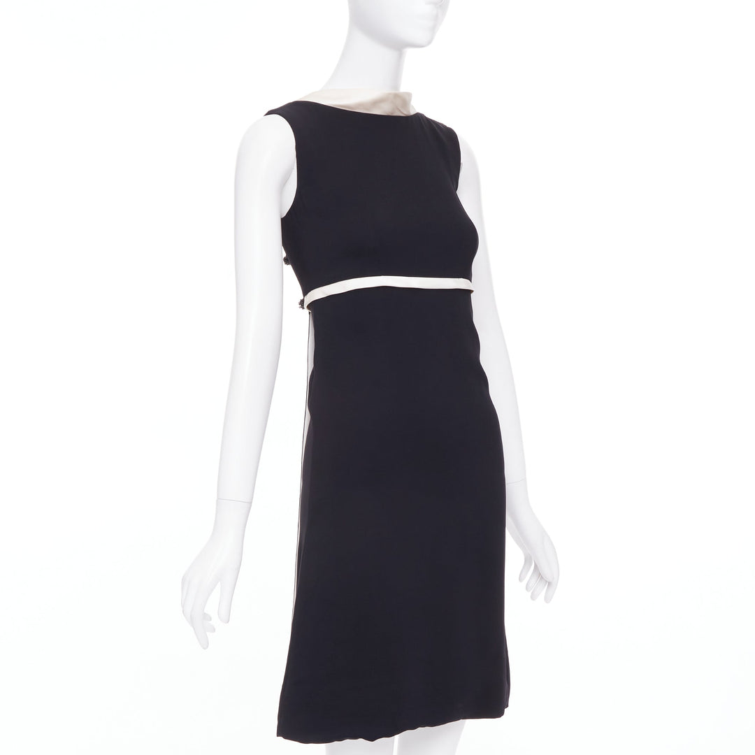 BALENCIAGA Nicolas Ghesquiere 2007 black cream square neck back dress FR36 S