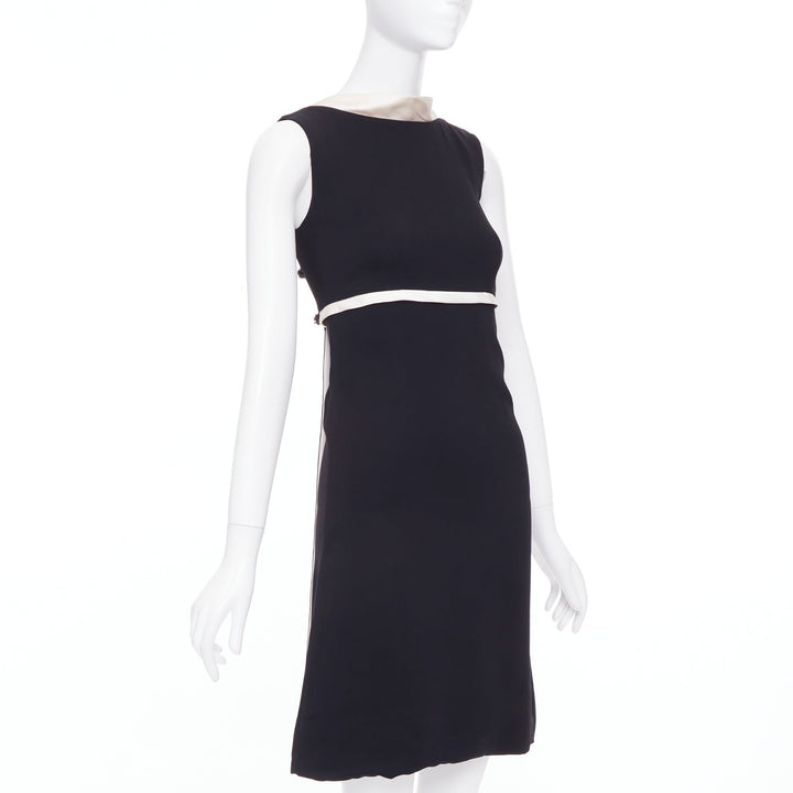BALENCIAGA Nicolas Ghesquiere 2007 black cream square neck back dress FR36 S