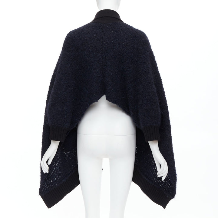 SACAI LUCK black navy wool alpaca blend pocketed high low cardigan JP1 S