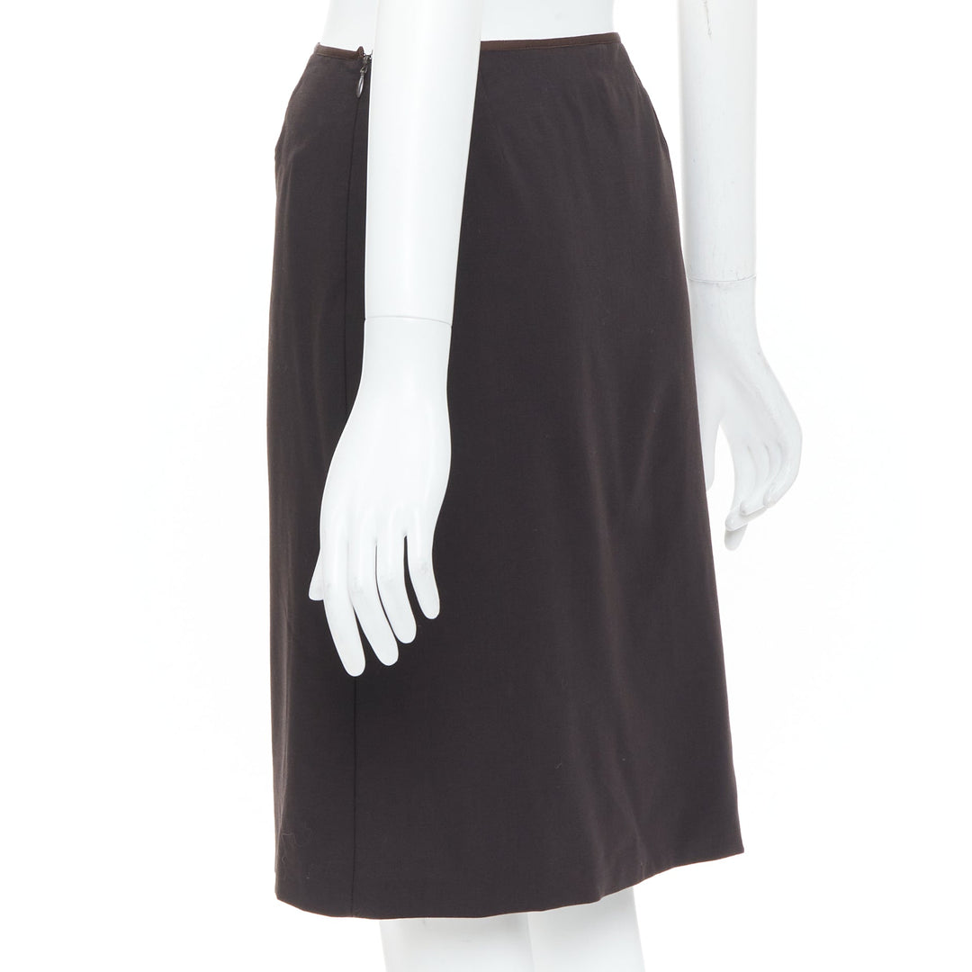 FENDI Vintage brown minimalist mid rise straight knee pencil skirt IT38 XS