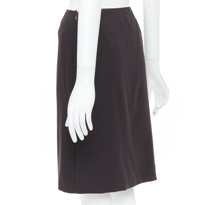 FENDI Vintage brown minimalist mid rise straight knee pencil skirt IT38 XS