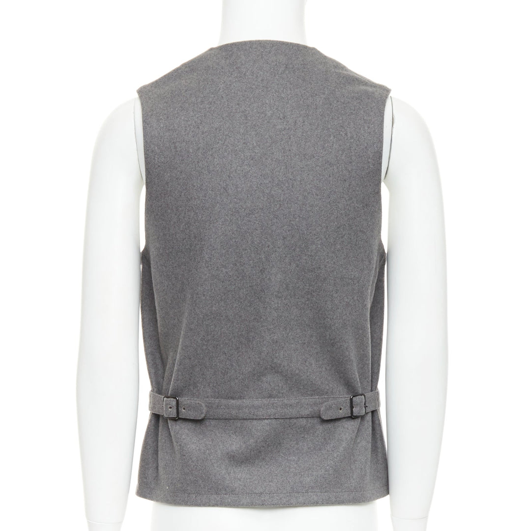 LEMAIRE grey 100% virgin wool felt horn buttons pocketed waist coat vest Sz.2 M