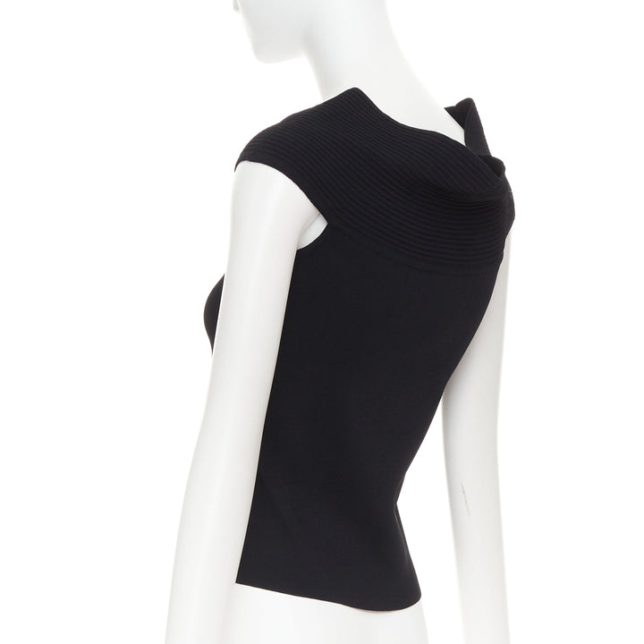 OSCAR DE LA RENTA R10 black viscose blend cowl neck short top S