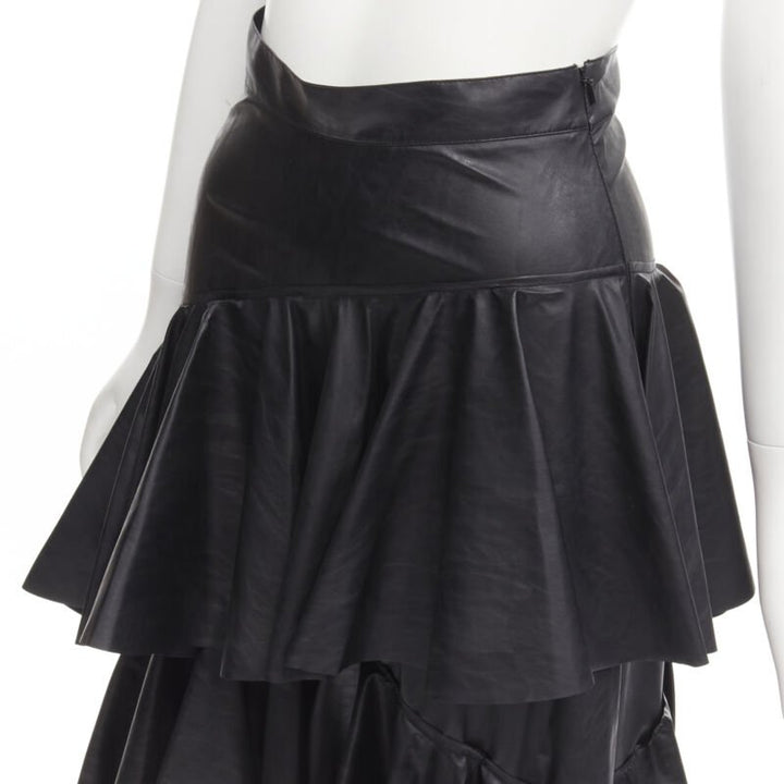 PHILOSOPHY DI LORENZO SERAFINI black faux leather asymmetric tier skirt IT38 XS