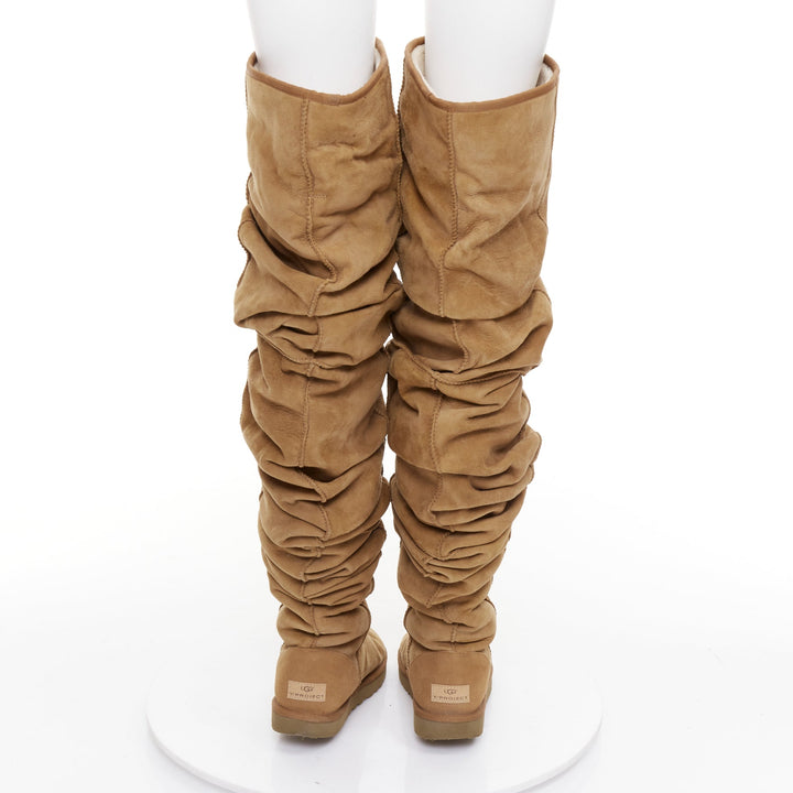 rare Y PROJECT UGG Glenn Martens 2018 Runway brown shearling thigh boots EU40