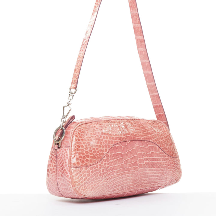 rare PRADA Vintage glossy pink scaled leather silver clasp chain shoulder bag
