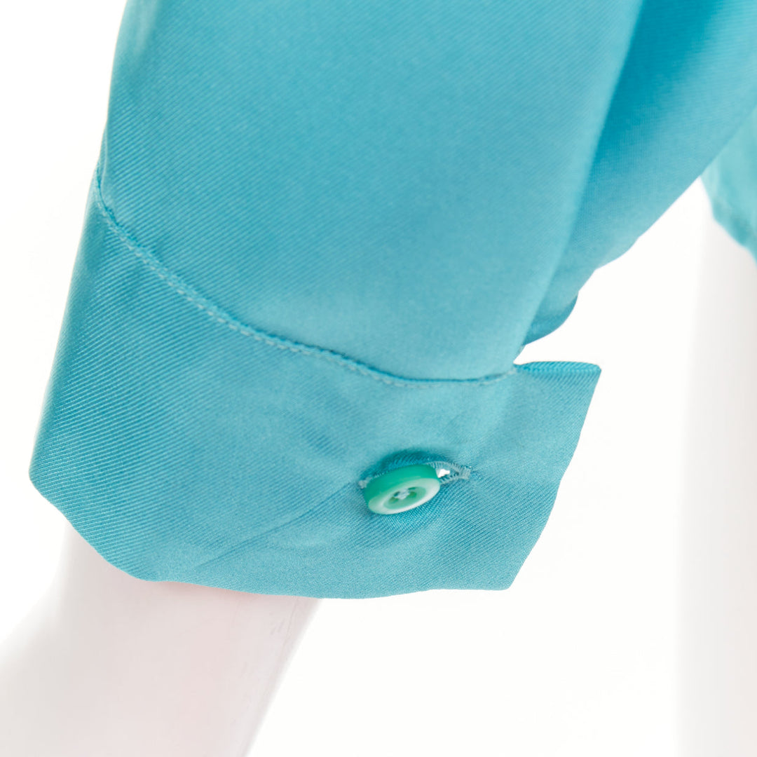 PRADA 2015 100% silk turquoise blue wide collar pocketed button-up shirt IT38 XS