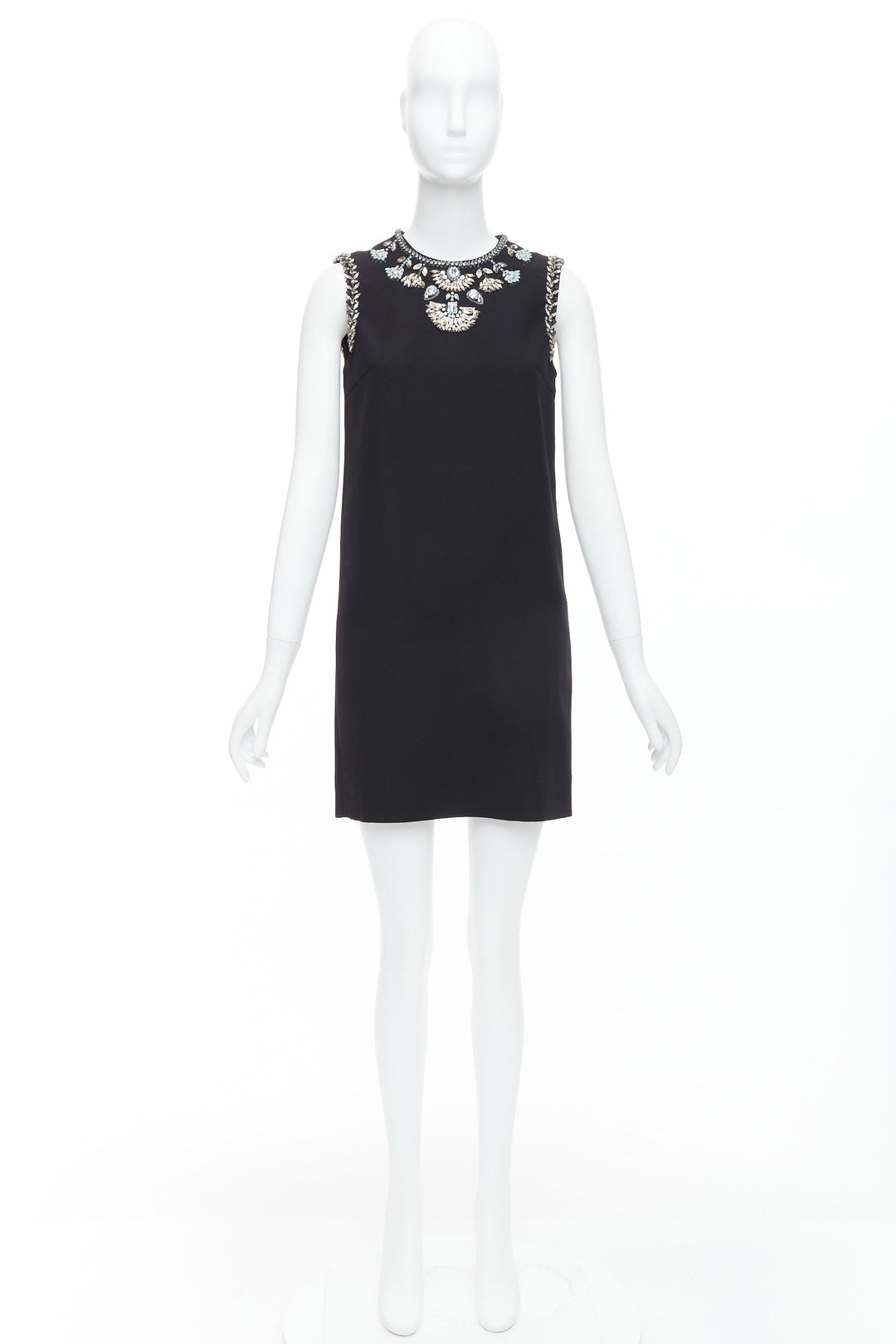 MIU MIU 2014 black blue clear rhinestone embellished shift dress IT38 XS