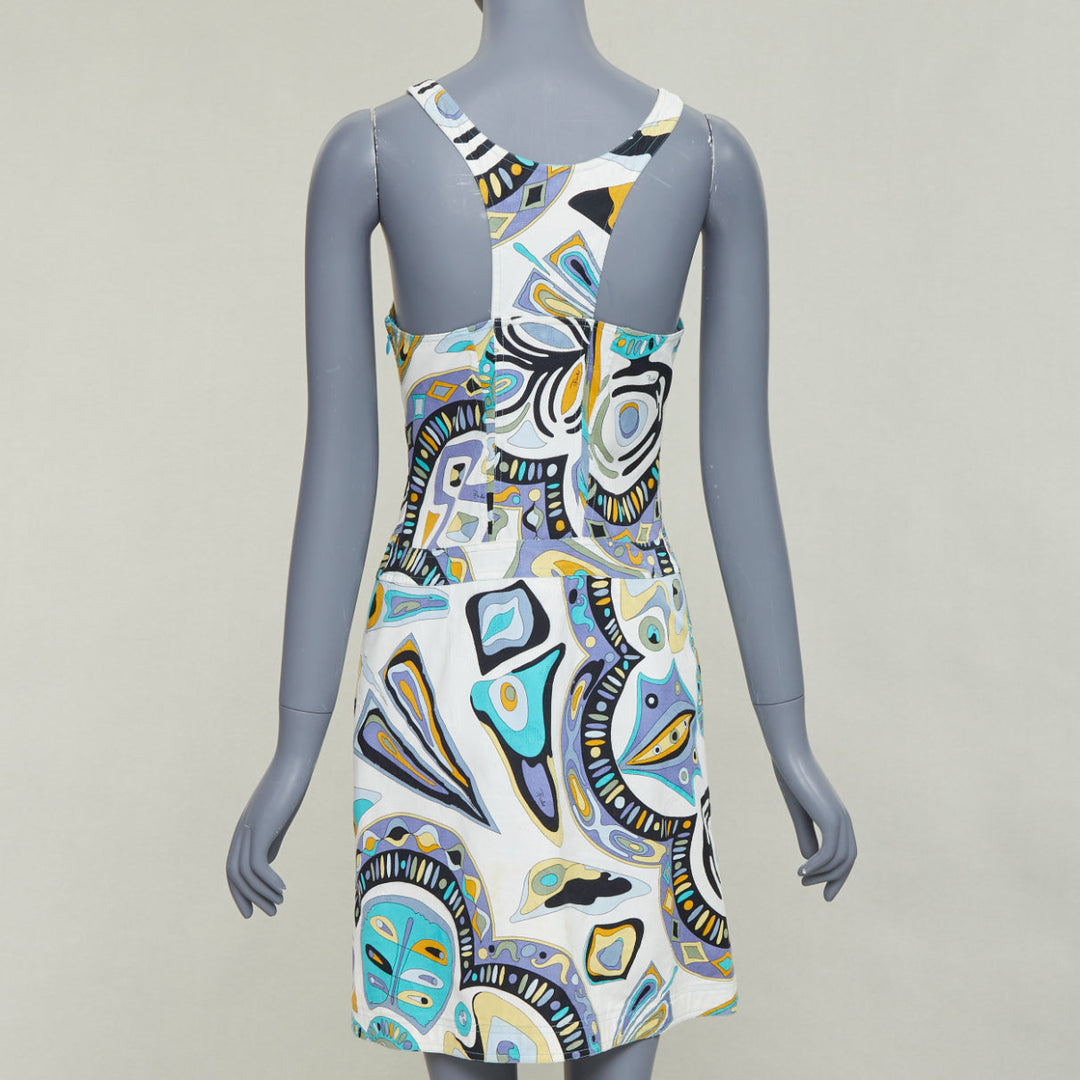 EMILIO PUCCI Vintage crystal rhinestone mesh collar graphic print dress IT40 M