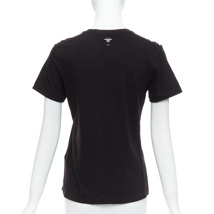 CHRISTIAN DIOR Addict black cotton linen grey speckle logo print tshirt XS